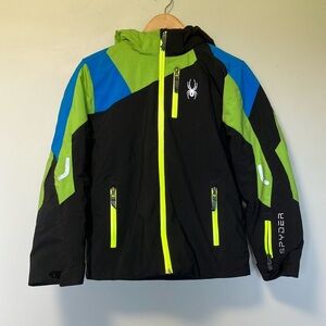 Spyder Black and Lime Ski Snow Jacket with Blue Accents
